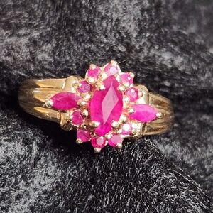 Vintage 1980's 10K Yellow Gold Ring with Ruby Stones Size 7